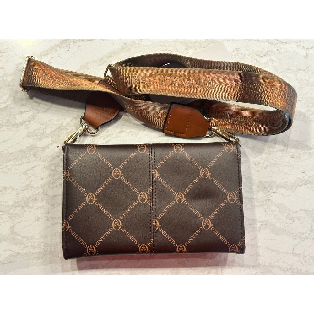 NWT Valentino Orlandi Brown Logo Crossbody Wallet Clutch Removable Strap $159 - Picture 2 of 6